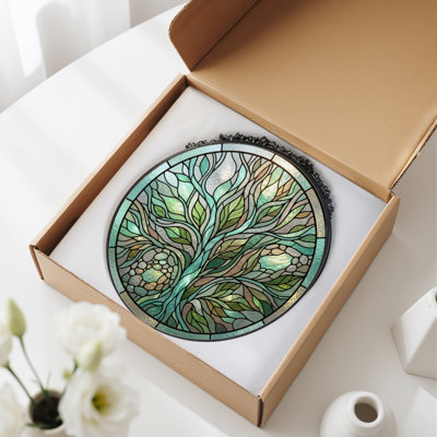 Tree Of Life Stained Glass Window Panel，7.8H