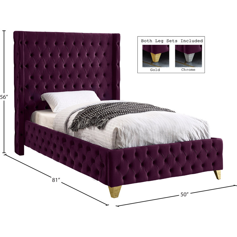 Lit en velours Dymonique, Velours mauve, Simple