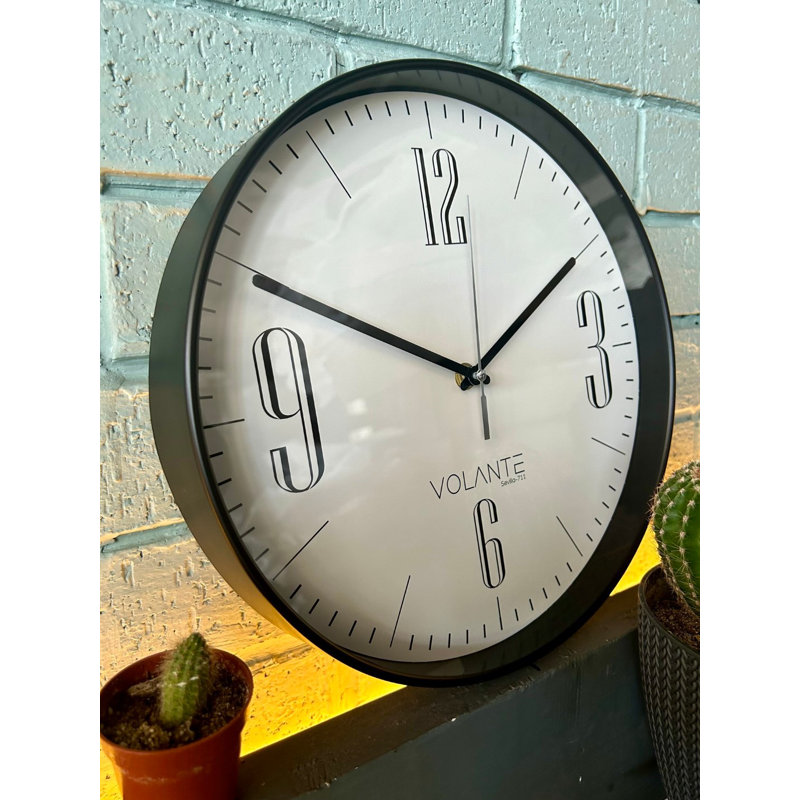 Elegant Decorative Wall Clock, 11.8 inches Diameter, Black Plastic Frame, Real Glass Cover, 1.8 inches Thick | Stylish and Functional Home Decor | Perfect for Living Room, Bedroom, and Office Spaces