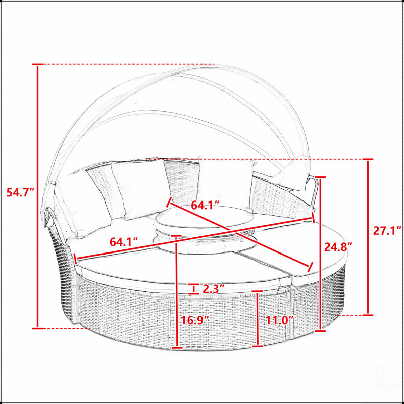 Hot Sale KD Rattan Round Lounge With Canopy Bali Canopy Bed Outdoor, Navy Blue