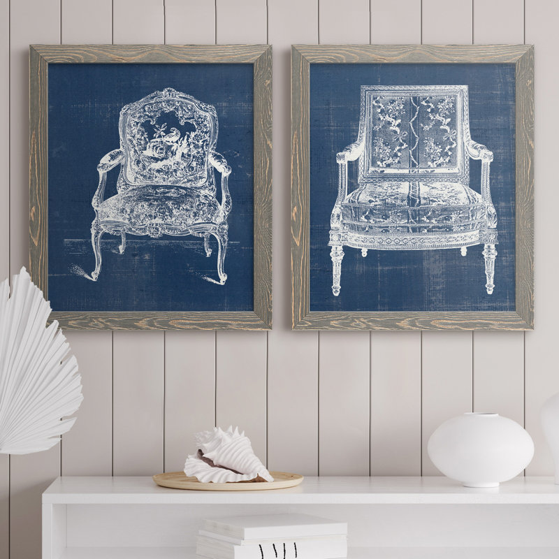 Antique Chair Blueprint V - ensemble de 2 impressions sur toile encadrées, H 20 po x l 34 po x P 1,5 po, Gris