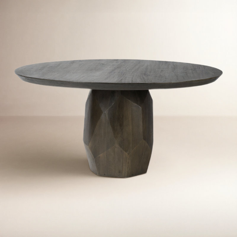 Ab Round Solid Wood Dining Table, Dark Gray