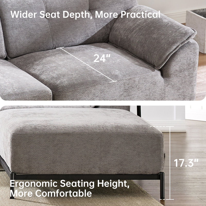 106.3" L-shape Sectional Sofa with Ottoman, Gray Chenille