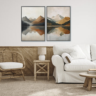 «Terracotta Reflections Mountains and Lake», ensemble de 2 giclées encadrées, design par Petal Prints Design