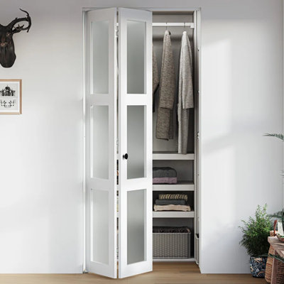 78" Frosted Glass Bi-fold Door with Installation Hardware Kit for 80" Door Opening Height