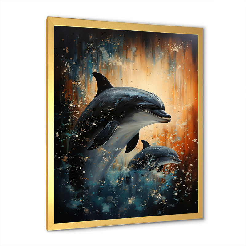 «Dolphin Mystic Encounters II», reproduction sur toile, H 32 po x l 16 po x P 1 po, Cadre doré simple