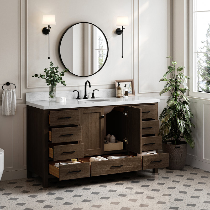 Ensemble de meuble-lavabo simple 61 po Amariani, Ovale, Chêne brun