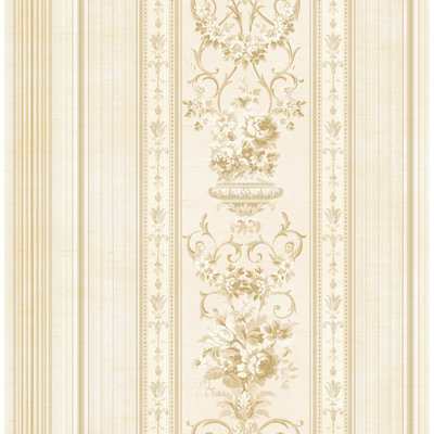  Designs Metallic Parchment Fiona Floral Stripe Unpasted Wallpaper