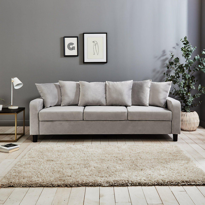 Mitzi 3 Seater Linen Sofa, Grey, Velvet, 3