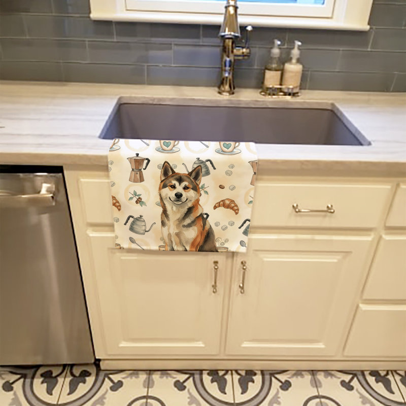 Sesame Akita Coffee Bar Kitchen Towel, Sesame Akita