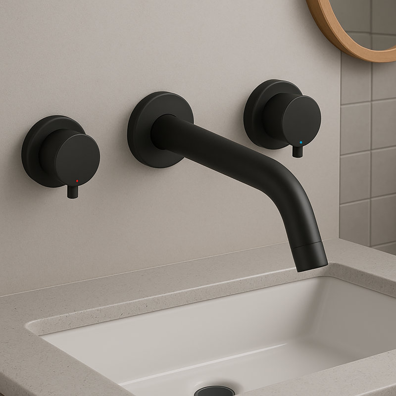 Wall Mounted Optional 2-handle Bathroom Faucet, 1.5 GPM, Matte Black