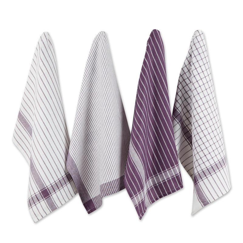 Cotton Stripe Tea Towel Kitchen Towel, Eggplant