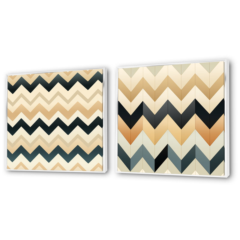 Ivoire Boho Accents Chevron II - Ensemble de 2 décorations murales formes abstraites, Cadre blanc, H 16 po x l 33 po x P 1 po