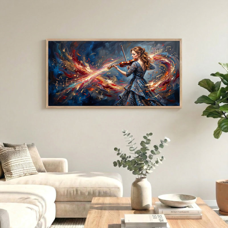 Ensemble de 1 tableau sur toile représentant un violon, L 40 po x H 20 po, Naturel