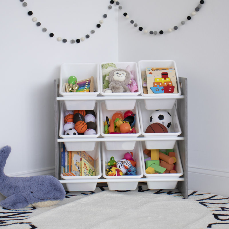 Organisateur de jouets pour enfants Nael, Gris mat / blanc