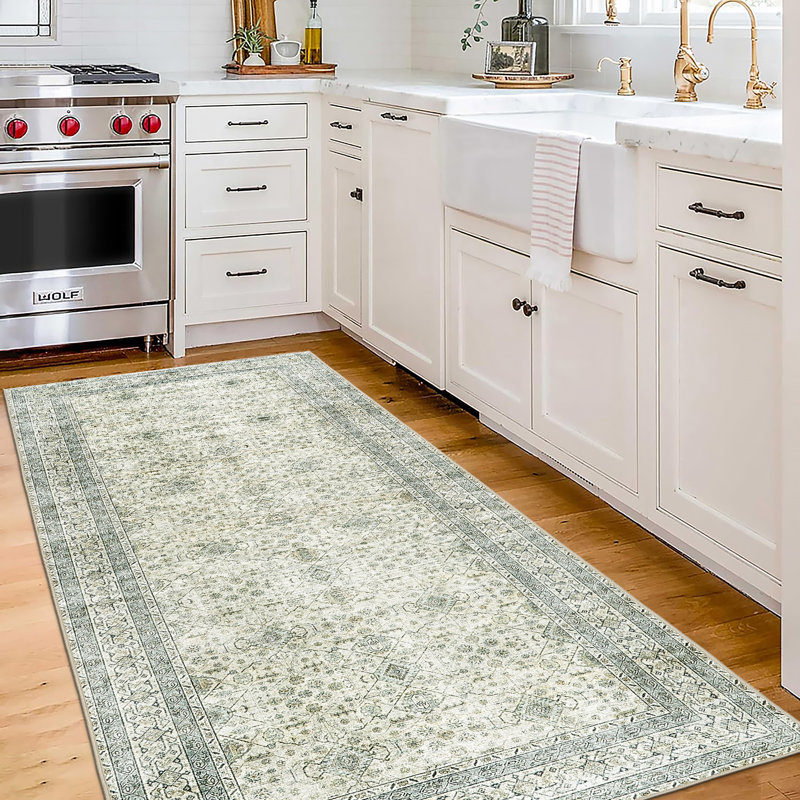 Nainika Bev Distressed Machine Washable Area Rug, Runner 2'6" x 8', Green
