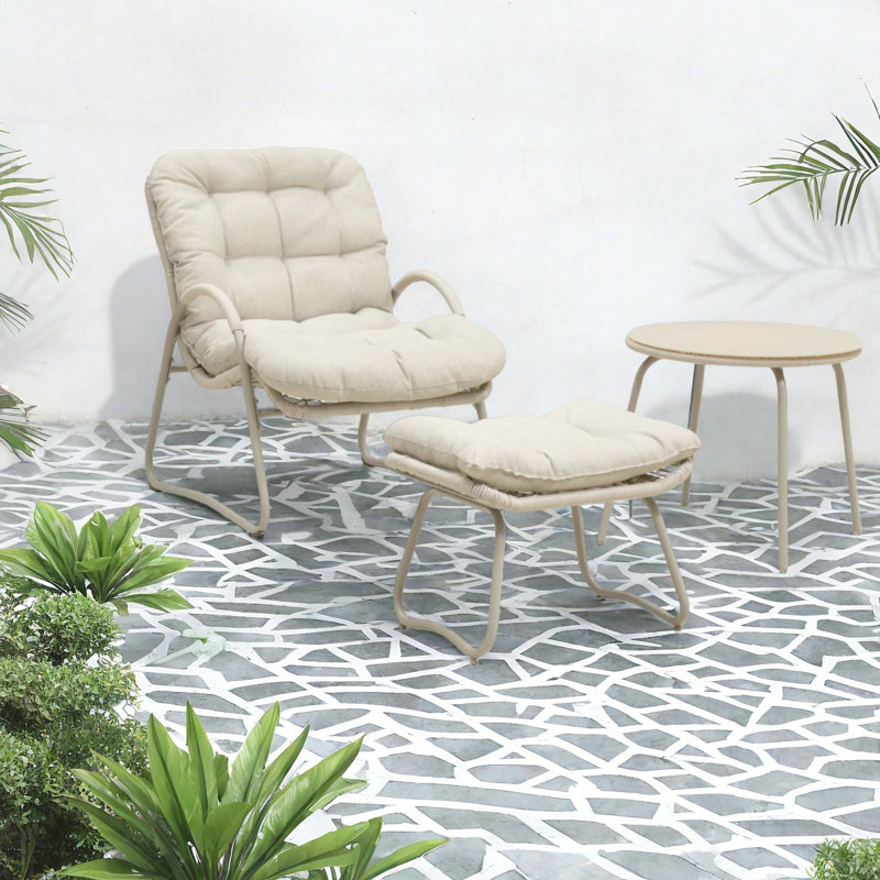 Chaises longues confortables, ensemble de 3 cordes en acier pour patio