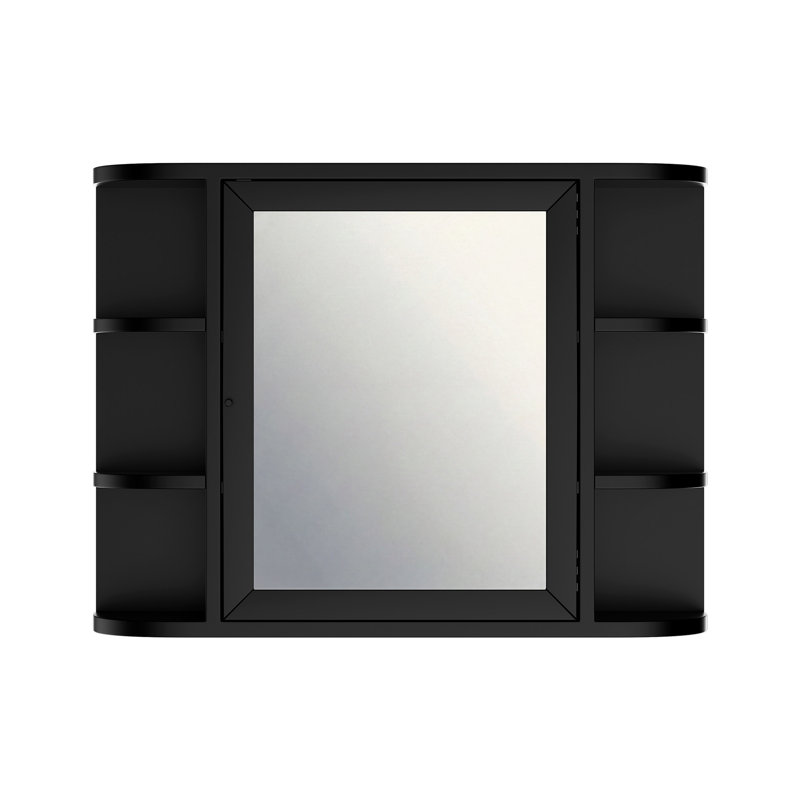 23.6 in. W x 31.5 in. H Black Rectangular Wooden Wall Mount Bathroom Storage with Mirror, Black