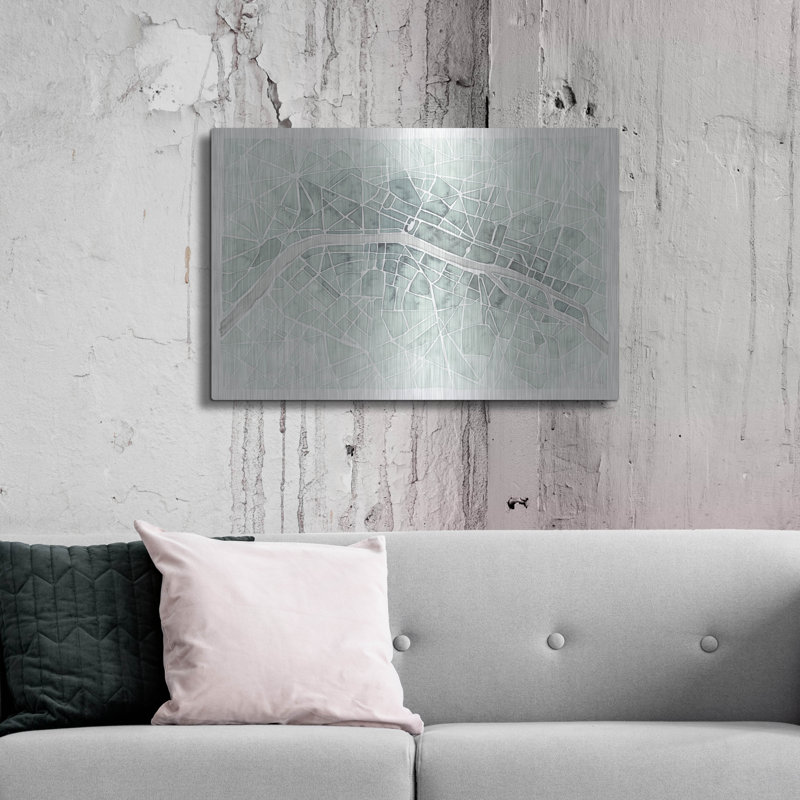 «Watercolor Wanderlust Paris Mint» par Laura Marshall, art mural en métal, H 24 po x l 36 po