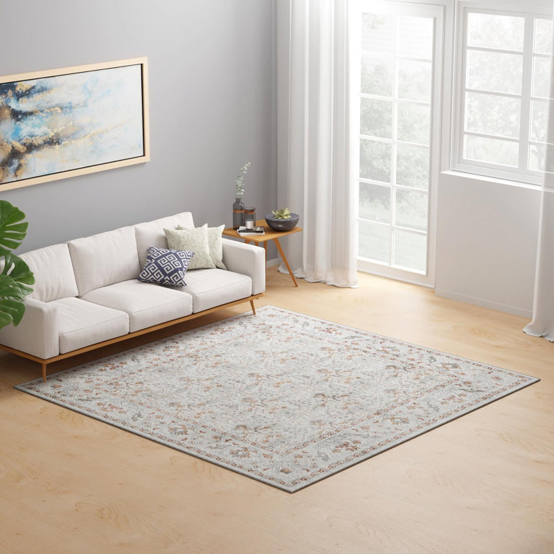 Traditional Guljan Area Rug Ivory Color, Square 7'10"