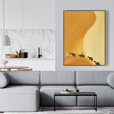 Sahara Desert with Camels Framed Canvas - Bedroom Decor