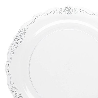 Transparent avec rebords jetables ronds en argent et assiettes à salade rondes en plastique (7,5 po)