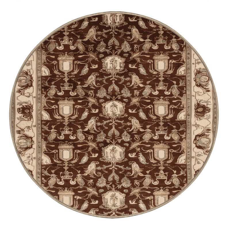 Tapis beige français lavable à la machine, Rond 7 pi