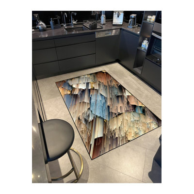 Creative Flowing Blue Decorative Machine Washable Rug