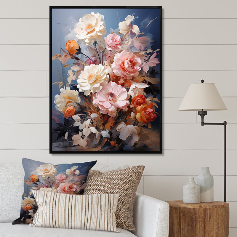 «Dariène Seasonal Flowers Romantic Impression I», reproduction sur toile, H 20 po x l 12 po x P 1 po, Cadre flottant noir