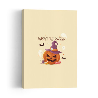 Affiche murale contemporaine d'automne de citrouille et de chauve-souris pour l'Halloween