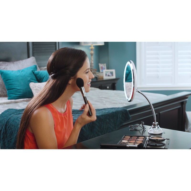 Flexible LED-Illuminated 5x Magnification Vanity Mirror with Suction Base
