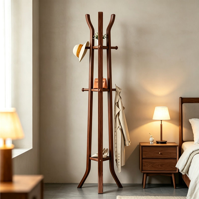 Freestanding Coat Rack With Multi Tier Shelves
