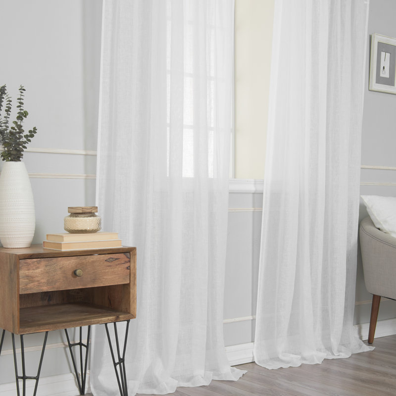 Silvestre Linen Sheer Single Curtain Panel, White