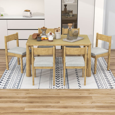 Ensemble de table de salle à manger 7 pièces avec table symétrique diagonale et chaises rembourrées