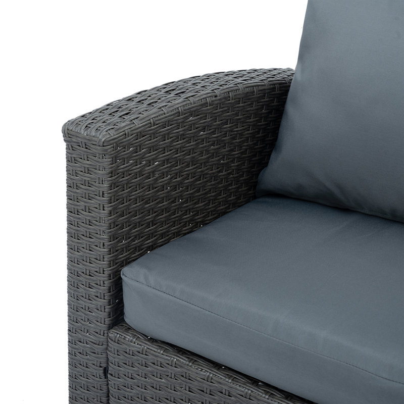 Ensemble de conversation 4 pièces avec canapé et coussins de dossier et de siège, Coussin gris foncé / structure noire