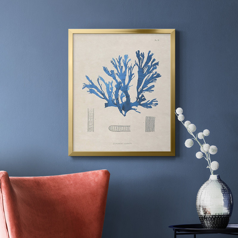 Toile encadrée bleue algues bleues de qualité supérieure - prête à être accrochée, H 20 po x l 16 po, Or