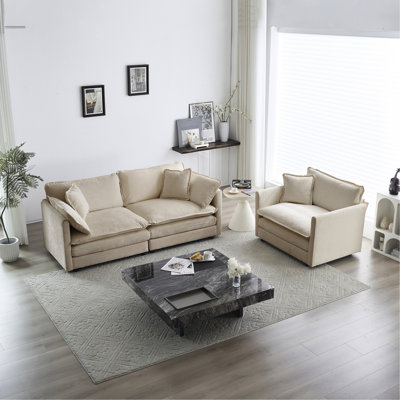 2 Seater And Chair , Beige Chenille Upholstery, Robust Wood, Sponge, Transform Your Living Area Into , Room Ensemble, Solid Breathable Fabric, Sponge For A Comfortable Stay