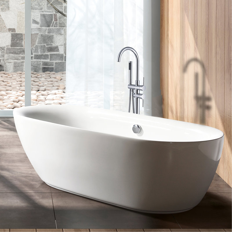 Freestanding Tub Faucet With Hand Shower - Metal Build, Plating, 6.65 In. Width, Height Modern Bathtub Solid Metal, Finish, 46.86 Deep, Bathroom Update Fixture