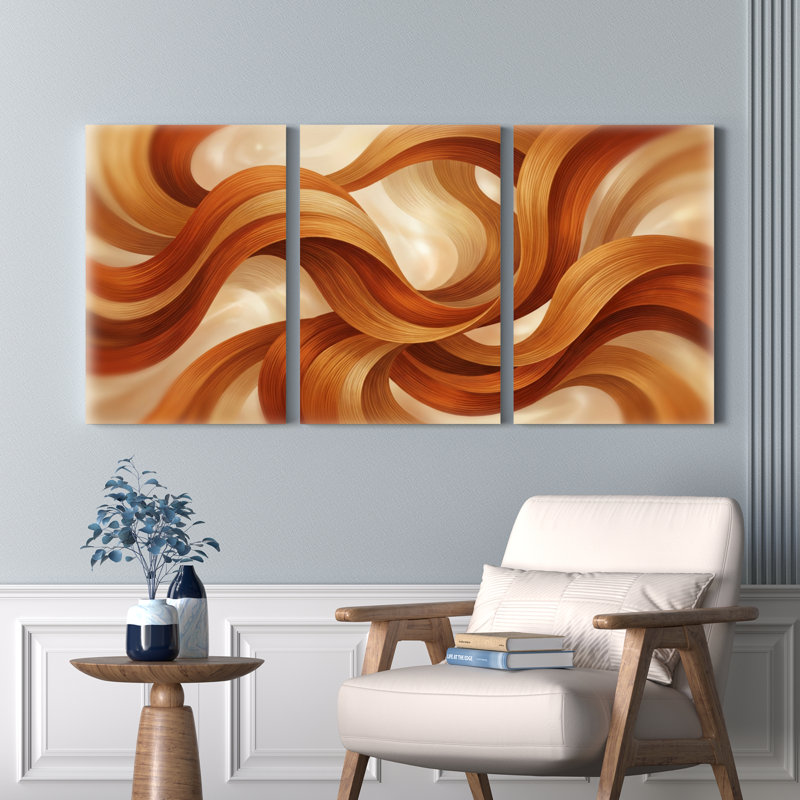 Ensemble de 3 tableaux abstraits sur toile tendue, à motifs vagues, pour la décoration du salon et de la chambre.