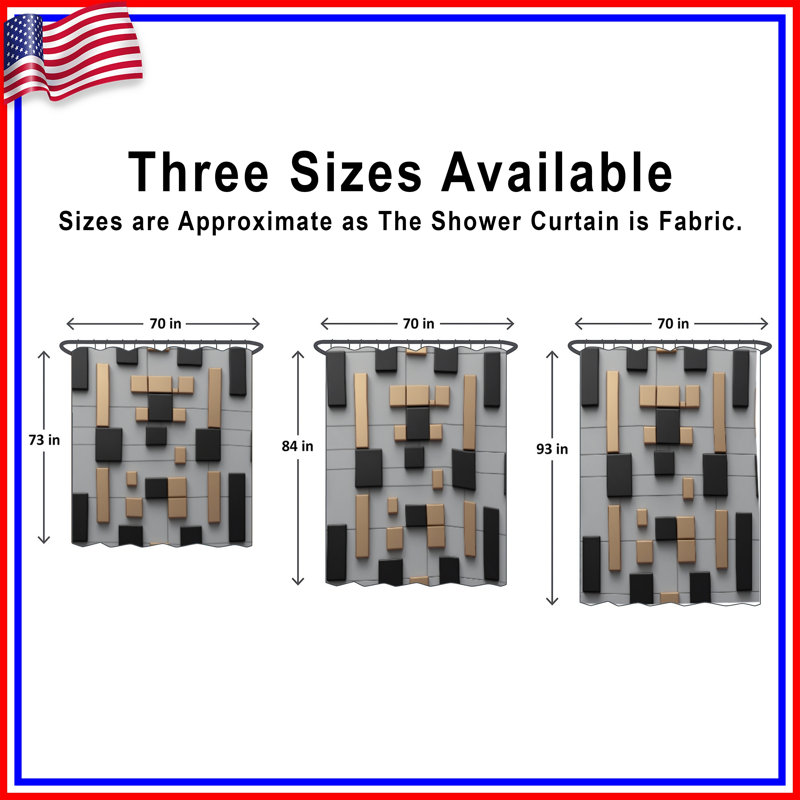 Black Bronze Rectangles Shower Curtains Extra Long, 70in W x 84in H