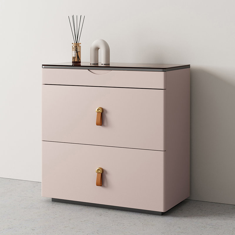 Table de chevet moderne de haute qualité, plateau en verre, aucun assemblage requis, Rose pâle
