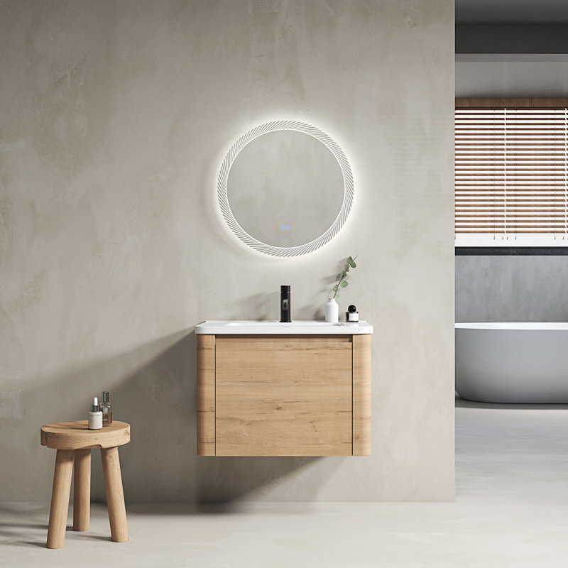 Meuble-lavabo mural avec lavabo en céramique et porte à fermeture en douceur, 28"