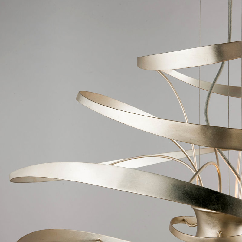Calligraphy 2 - Light Unique Geometric LED Chandelier, 38.5" H x 42" W x 42" D, Silver Leaf with Polished Stainless Accents