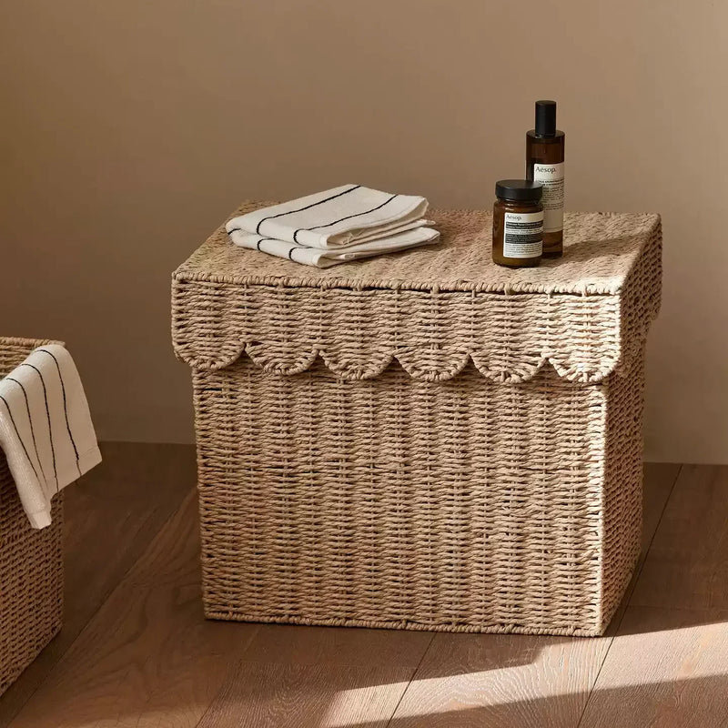 Panier de rangement festonné avec couvercle, [Small]