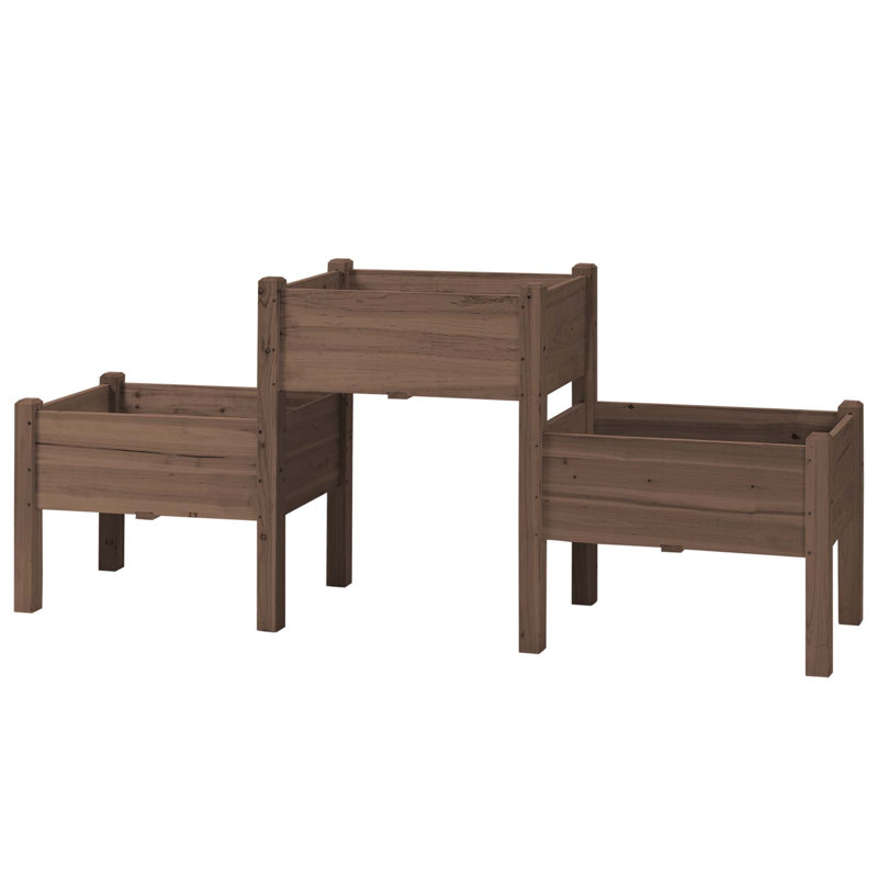 Outsunny Raised Garden Bed With 3 Planter Box, Elevated Wooden Plant Stand With Drainage Holes, For Vegetables, Herb And Flowers, Coffee