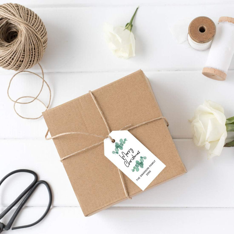 Koyal Wholesale Custom Christmas Gift Tags Eucalyptus Leaves Custom Name Year 60-Pack