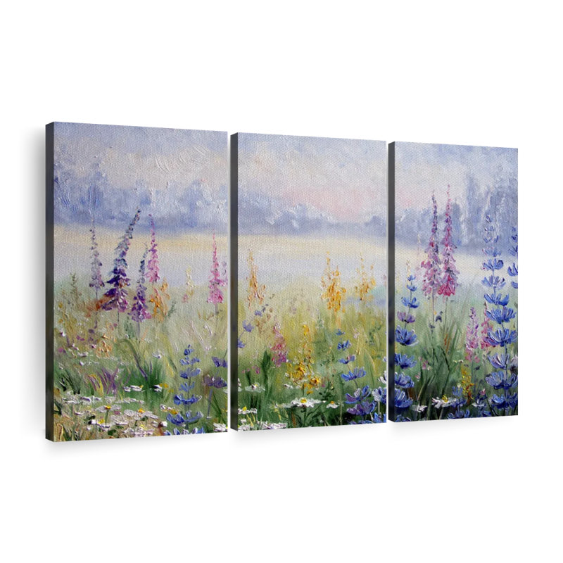 Ensemble de 3 pièces d'art floral sur toile, H 14 po x l 23 po