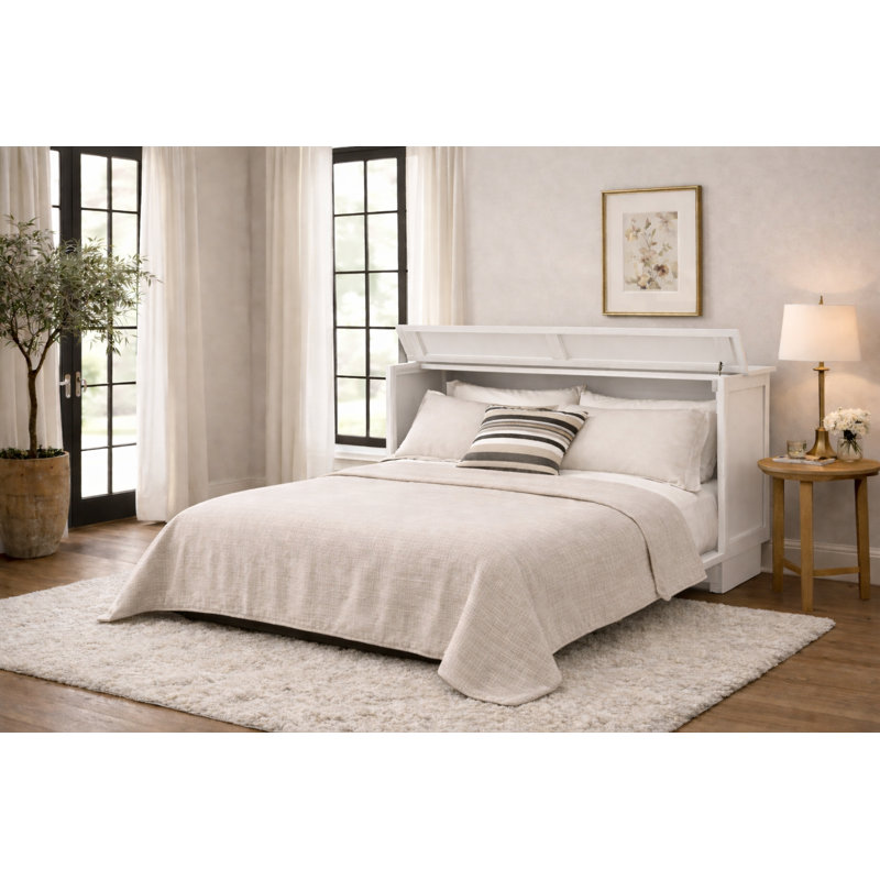 Bristol Premium Cabinet Bed With Queen Mattress And Outlets, White