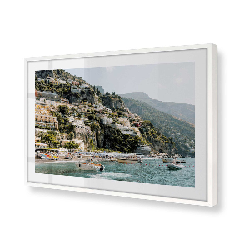 Imprimé nautique Positano, Cadre simple blanc opaque, H 25 po x l 37 po x P 1,25 po