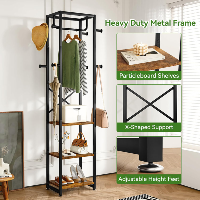 Freestanding Hall Tree, Rustic Brown